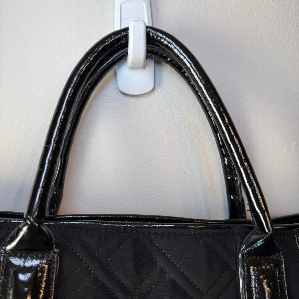 Vera Bradley Black Trimmed Trapeze Satchel Tote Quilted Shoulder Bag Purse
